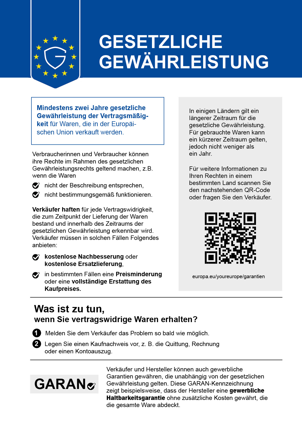 Gesetzliches Gewährleistungslabel farbig für die Nutzung im Web